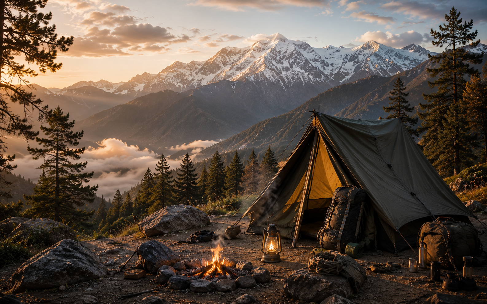 Adventure Idol auditions — wilderness camp at golden hour