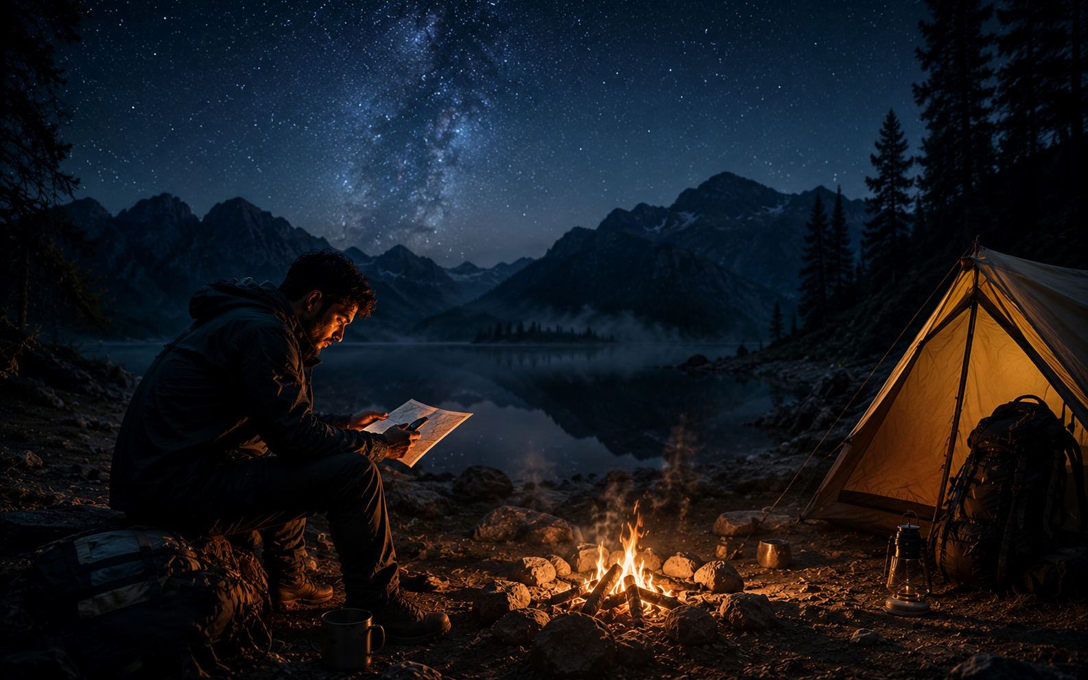 Mental strategy challenge — map reading by campfire under the stars